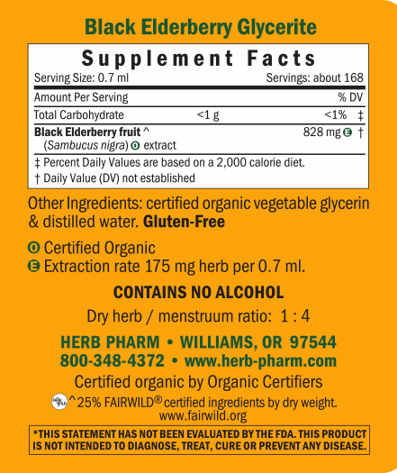 Black Elderberry Alcohol-Free Supplement Facts Label