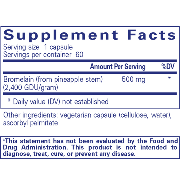Bromelain 2400 500 mg Supplement Facts Label