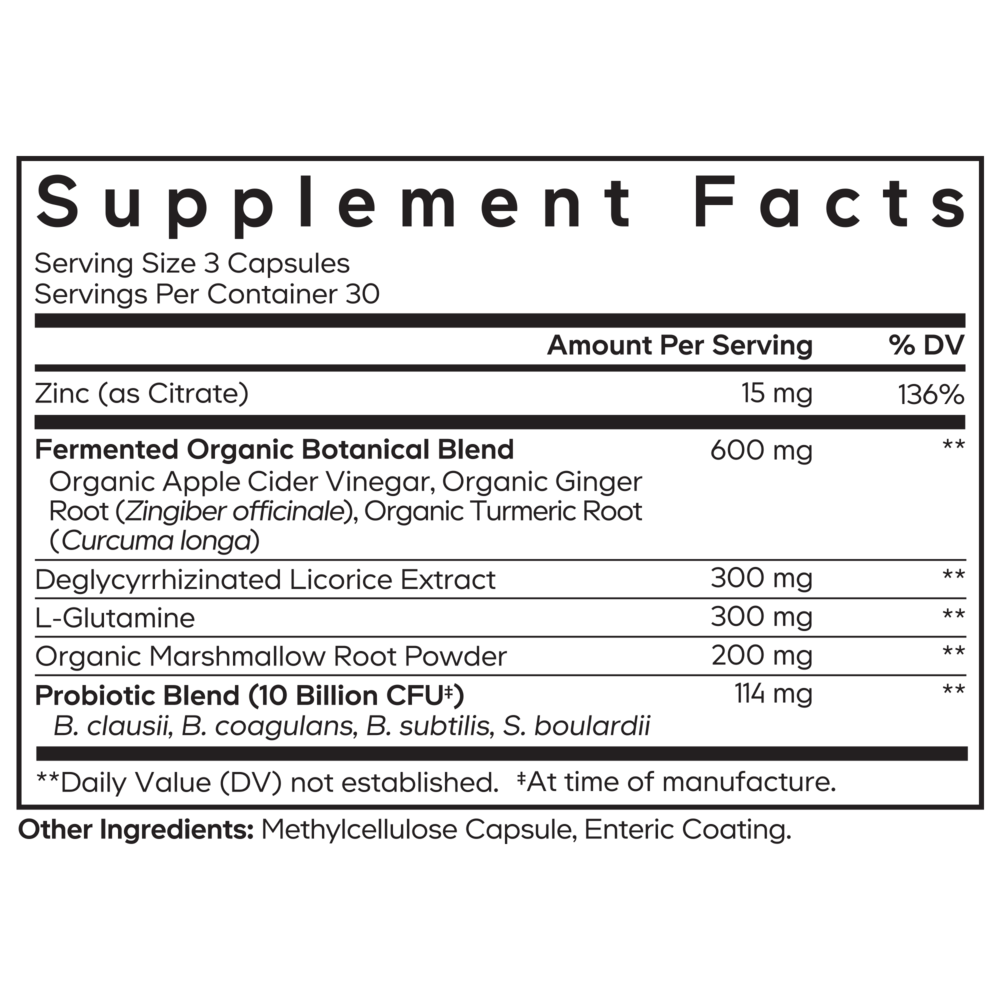 Leaky Gut + Supplement Facts Label