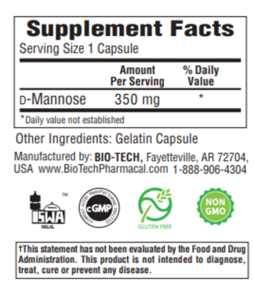 Mannose Supplement Facts Label