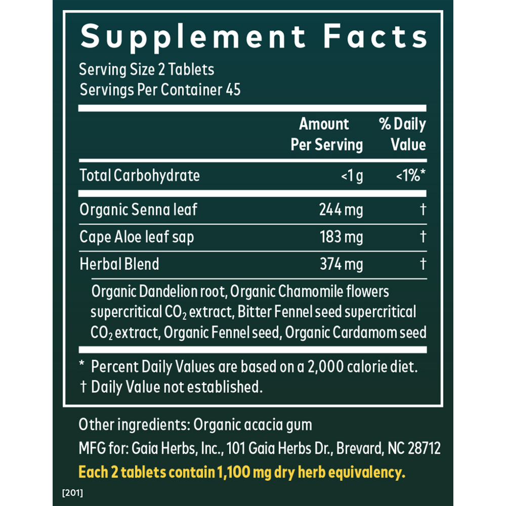Natural Laxative Supplement Facts Label