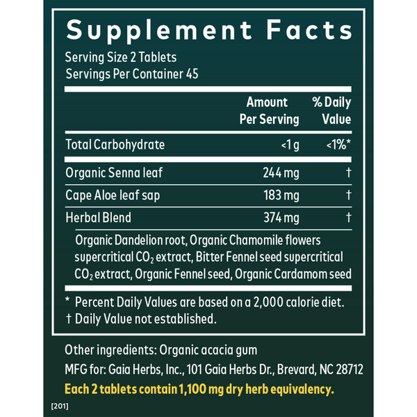 Natural Laxative Supplement Facts Label