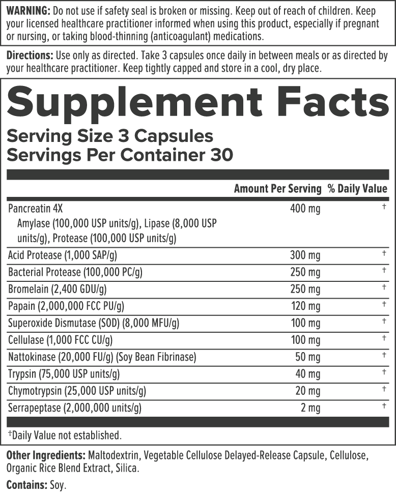 InflamaZyme Supplement Facts Label