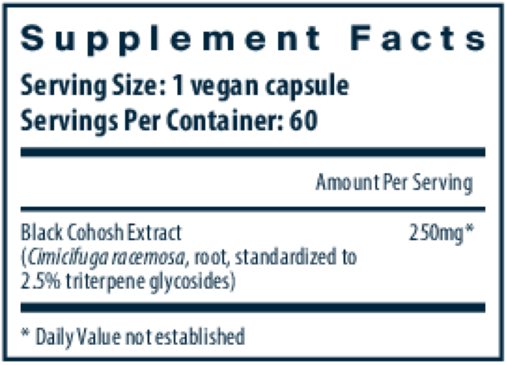 BACKORDER ONLY - Black Cohosh Extract 250 mg Supplement Facts Label