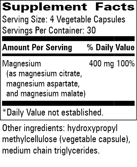 Magnesium Complex Supplement Facts Label