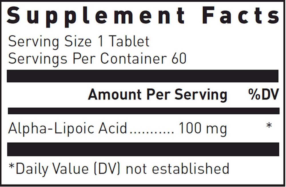 Alpha-Lipoic Acid (100 Mg) Supplement Facts Label
