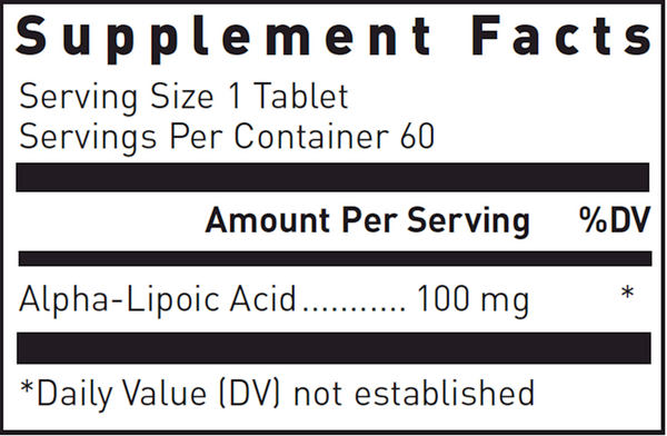 Alpha-Lipoic Acid (100 Mg) Supplement Facts Label
