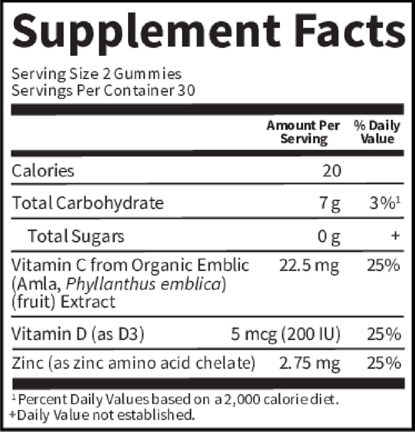 Kids Immune Gummy Cherry Supplement Facts Label
