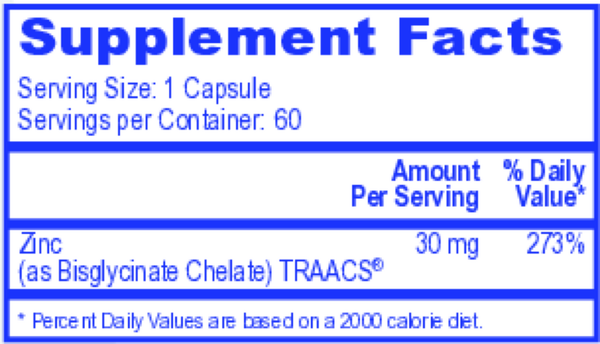 Zinc 30 mg Supplement Facts Label