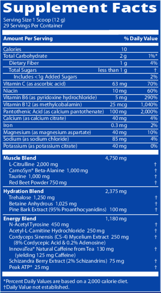 Driven Pre-Workout Mixed Berry Supplement Facts Label