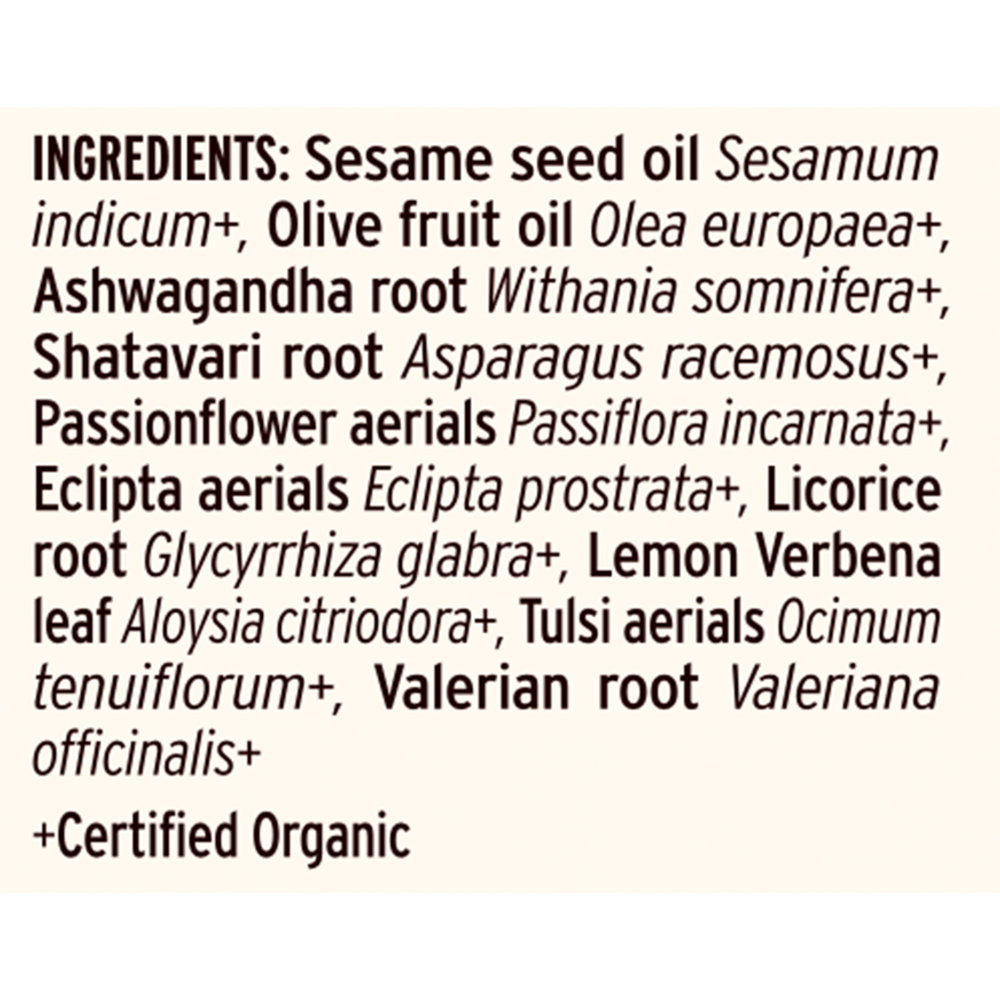 Vata Massage Oil Supplement Facts Label
