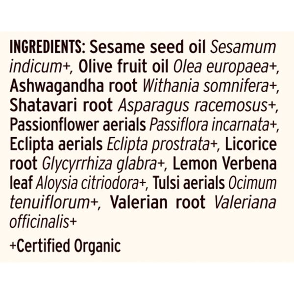 Vata Massage Oil Supplement Facts Label