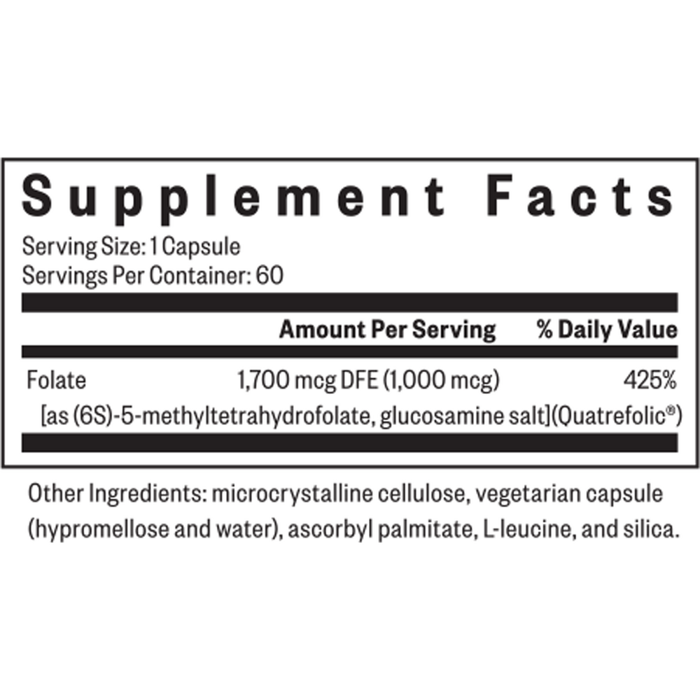 L-Methylfolate Supplement Facts Label