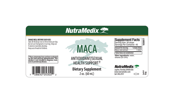 Maca Supplement Facts Label