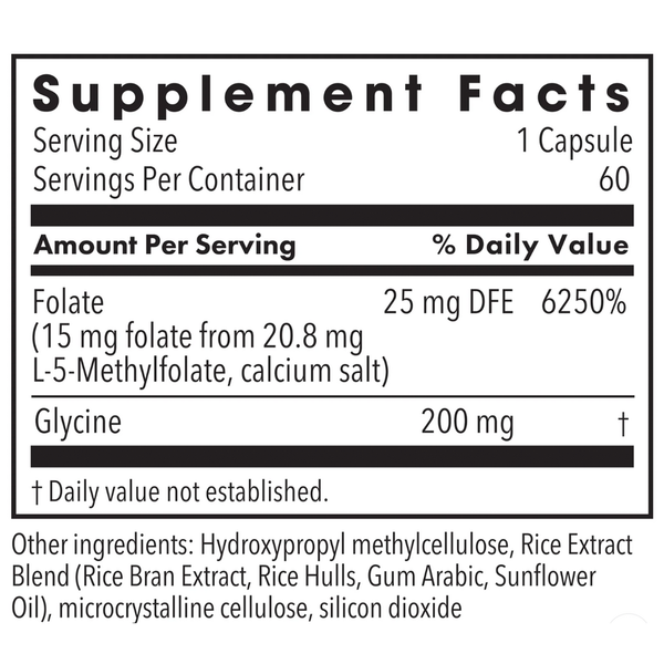 L-Methylfolate 15 mg Supplement Facts Label