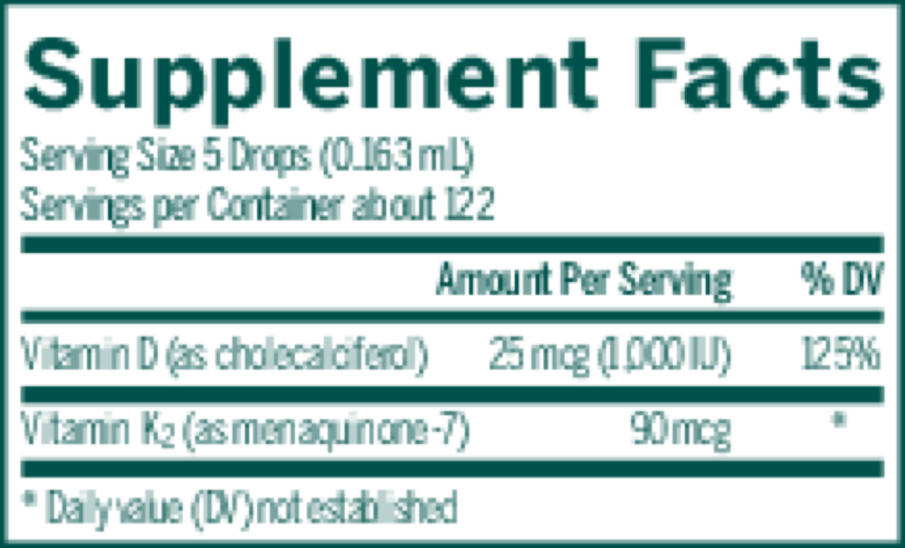 D3 K2 Mulsion Supplement Facts Label