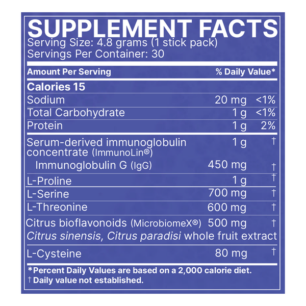 MegaMucosa Stick Packs 1ct SAMPLE Supplement Facts Label