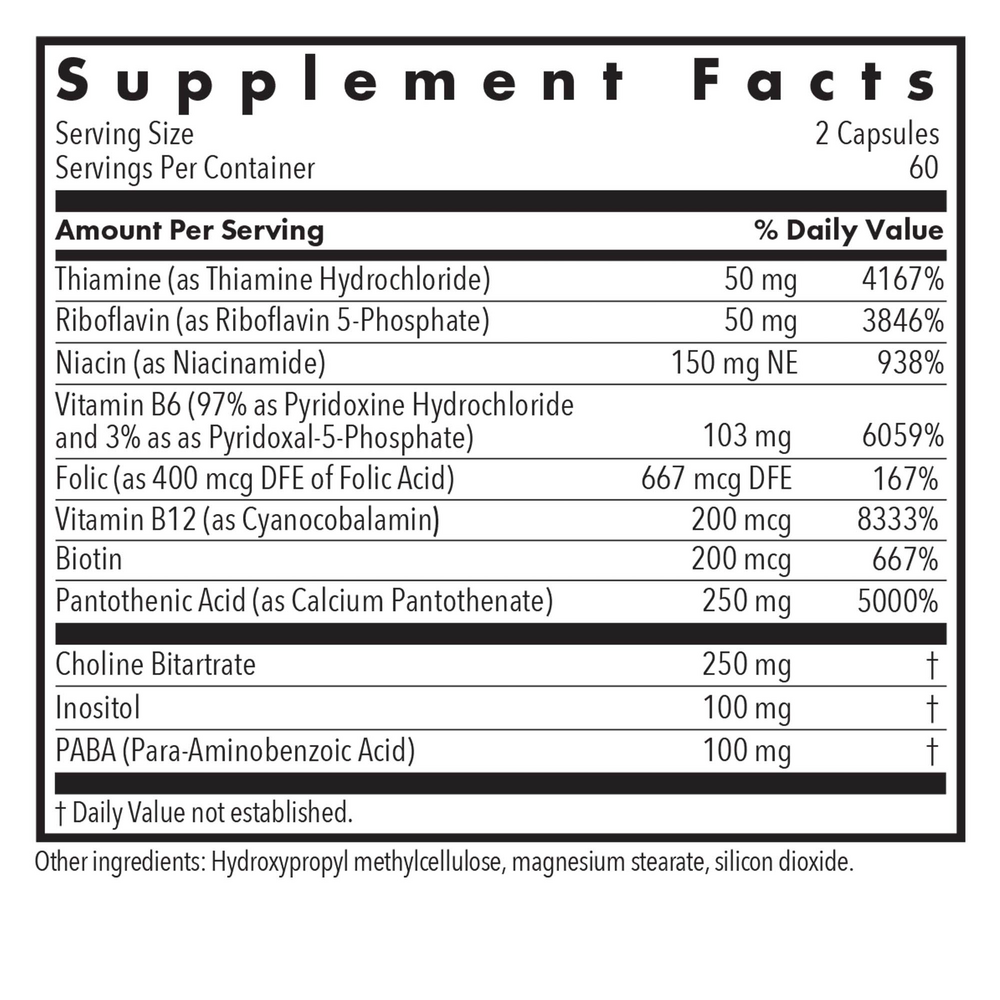 Super Vitamin B Supplement Facts Label
