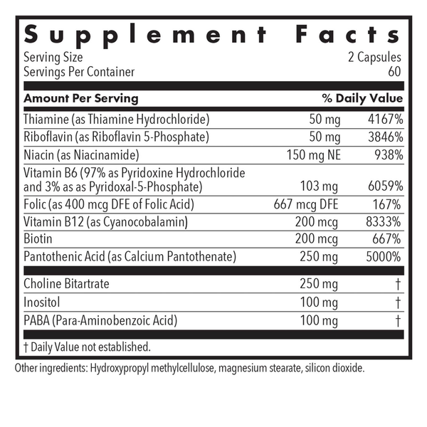Super Vitamin B Supplement Facts Label