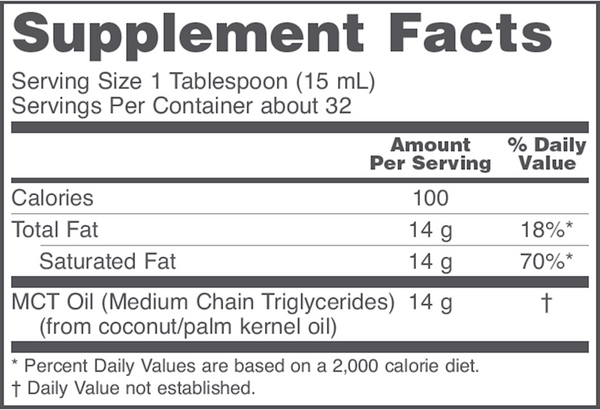 MCT Oil Supplement Facts Label