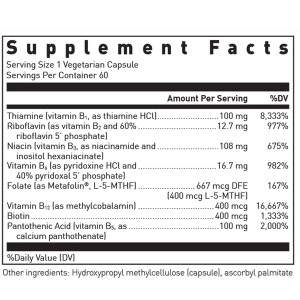 B Complex with Metafolin Supplement Facts Label