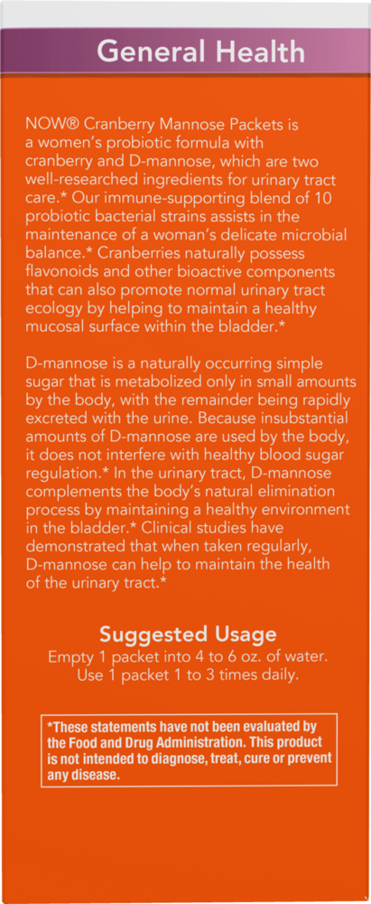 BACKORDER ONLY - Cranberry Mannose + Probiotics Supplement Facts Label