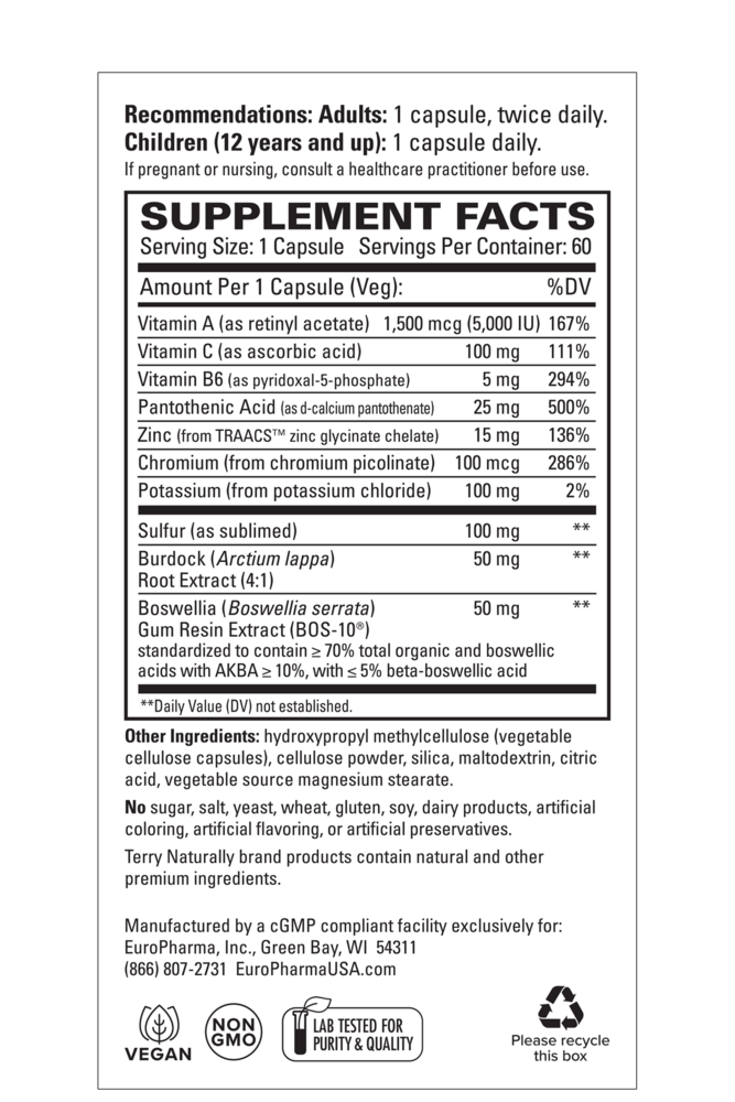 Acne Essentials Supplement Facts Label