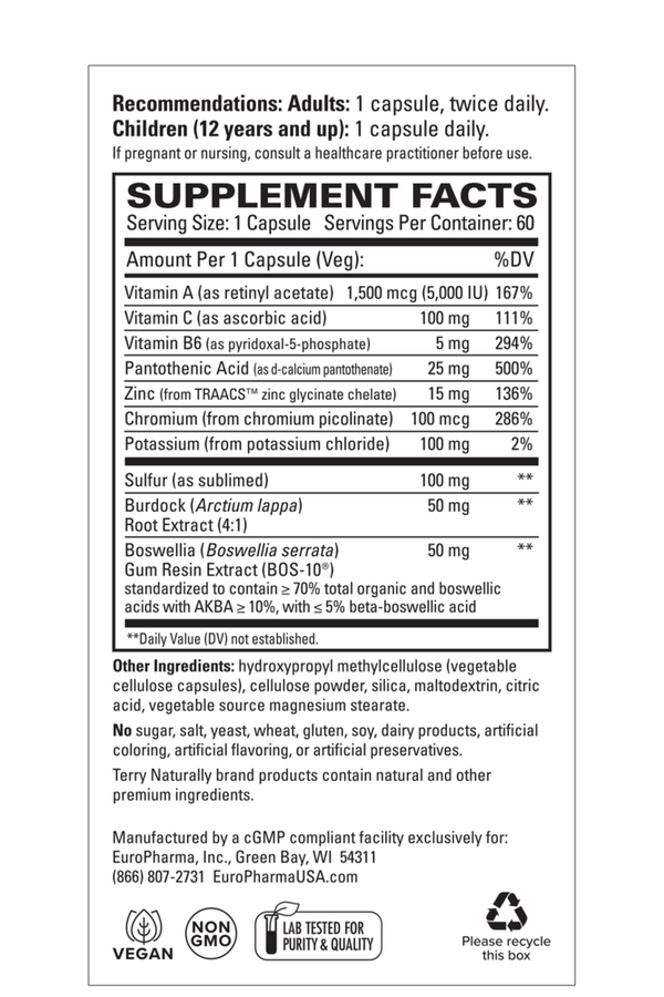 Acne Essentials Supplement Facts Label