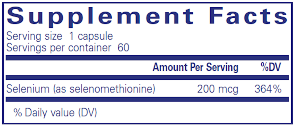 Selenium (selenomethionine) 60ct Supplement Facts Label
