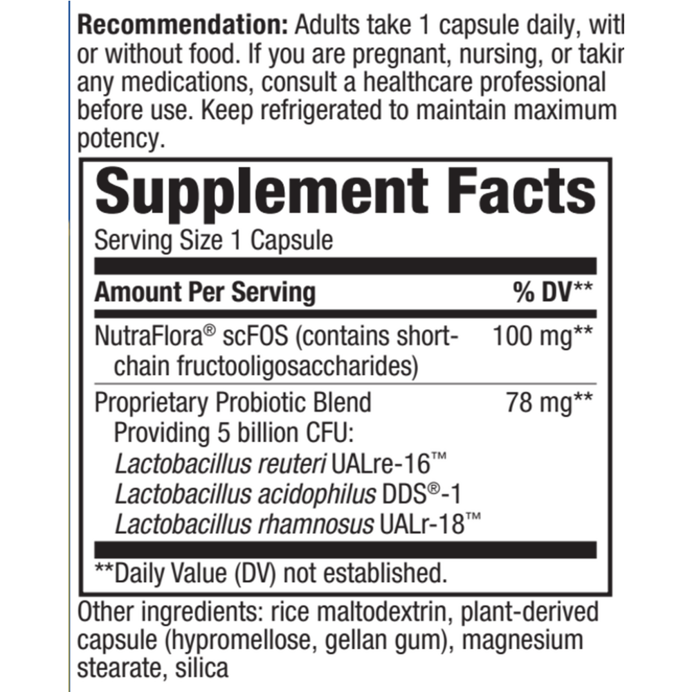 Primadophilus Reuteri 90 veg capsules [REFRIGERATED] Supplement Facts Label