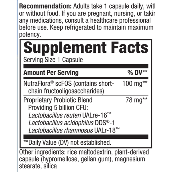 Primadophilus Reuteri 90 veg capsules [REFRIGERATED] Supplement Facts Label
