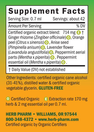 Not Now Nausea Spray Herbs On The Go Supplement Facts Label