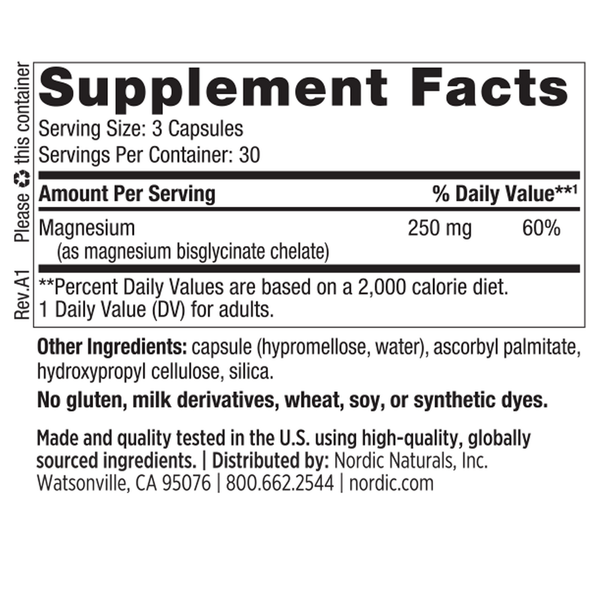 Magnesium Glycinate Supplement Facts Label