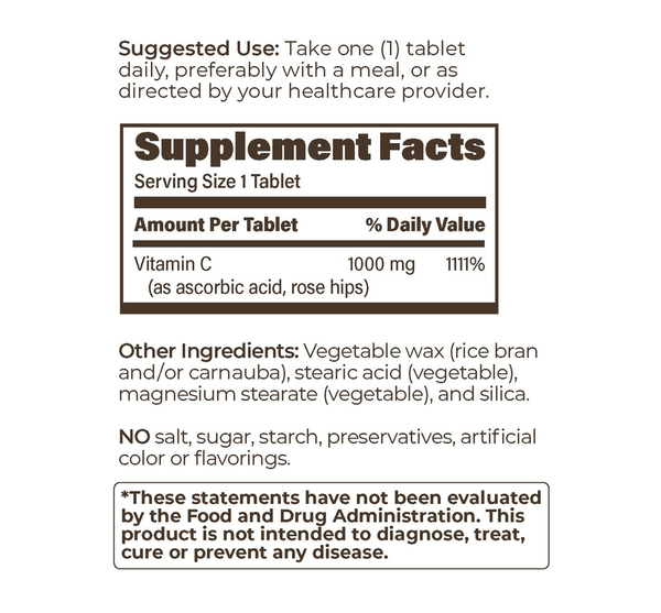 Endur-C SR 1000 mg Supplement Facts Label