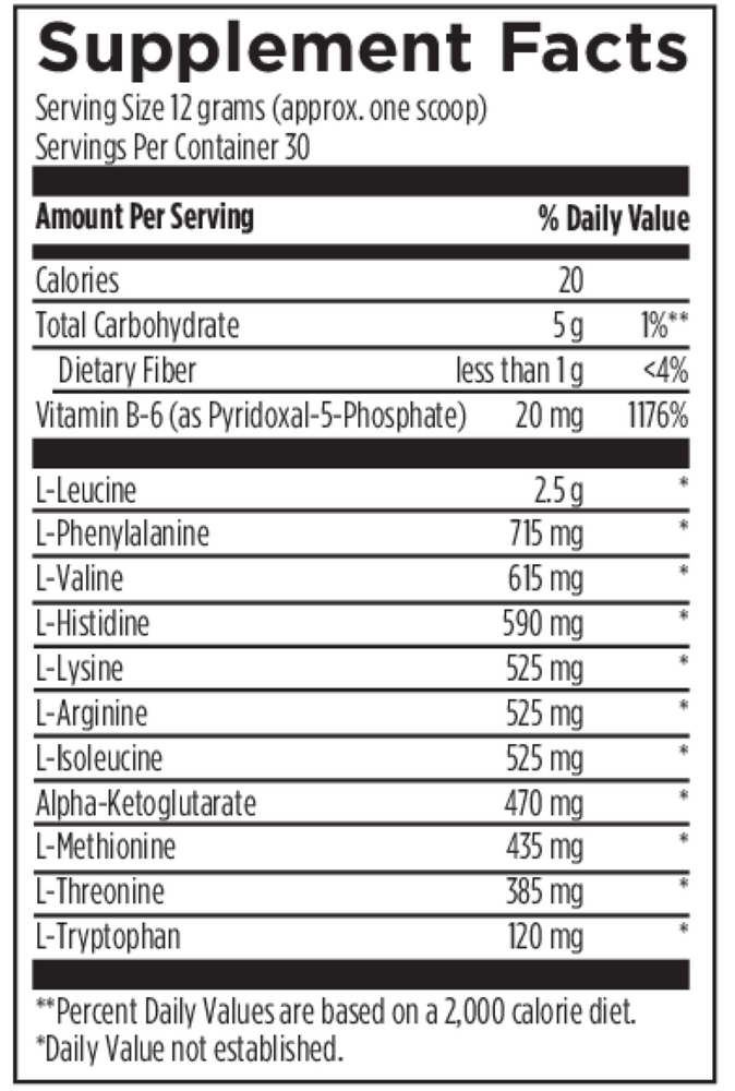 Amino Complex Fruit Punch Supplement Facts Label