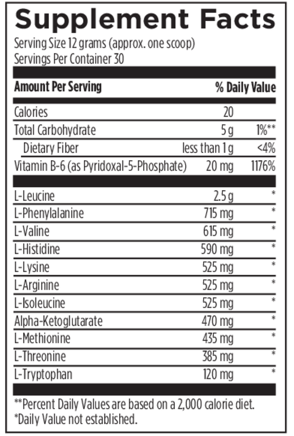 Amino Complex Fruit Punch Supplement Facts Label