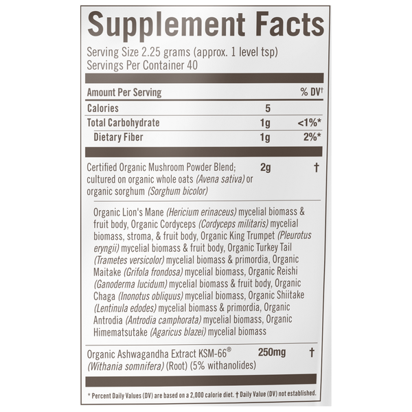Mushroom Master Blend Powder Supplement Facts Label