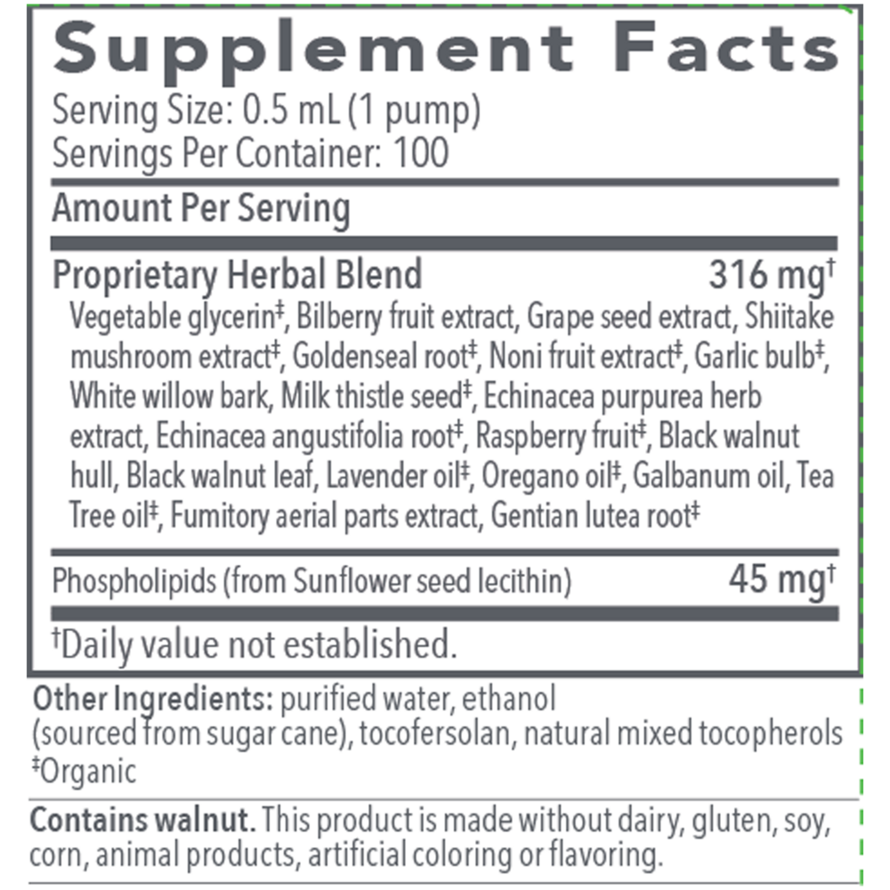 Biocidin LSF Liposomal Formula Liquid Supplement Facts Label