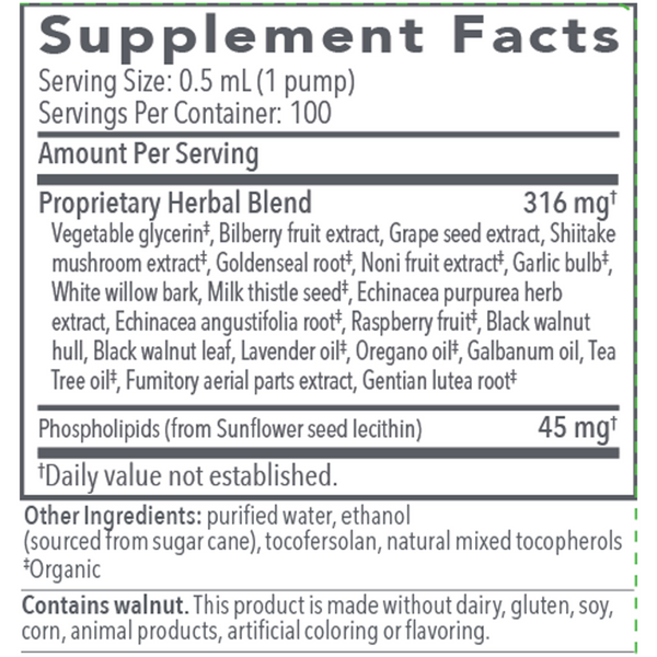Biocidin LSF Liposomal Formula Liquid Supplement Facts Label