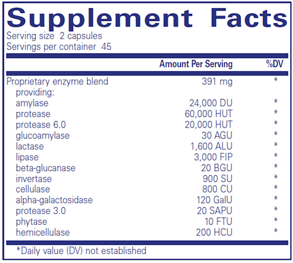 Digestive Enzymes Ultra 90 Count Supplement Facts Label