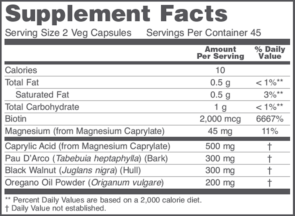 OrthoFlora Yeast Support Supplement Facts Label