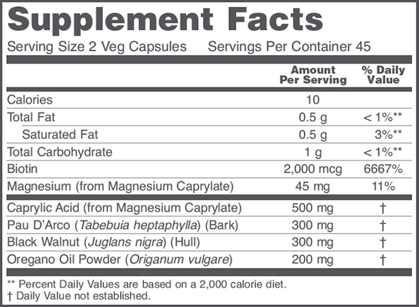 OrthoFlora Yeast Support Supplement Facts Label