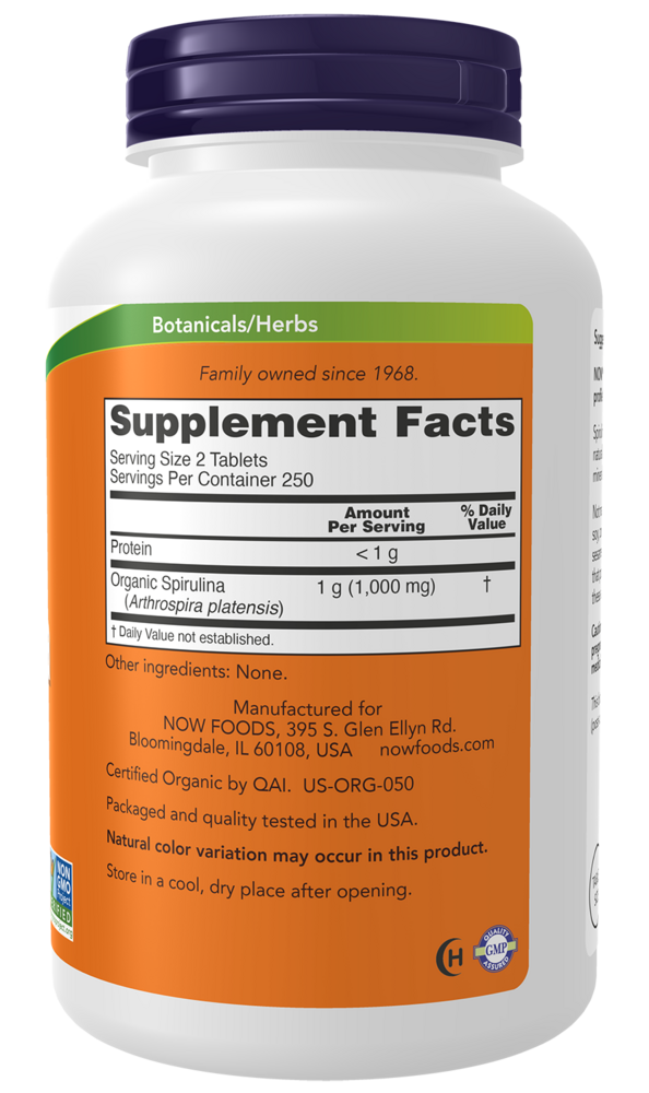 Spirulina 500 mg - 500 Tablets Supplement Facts Label