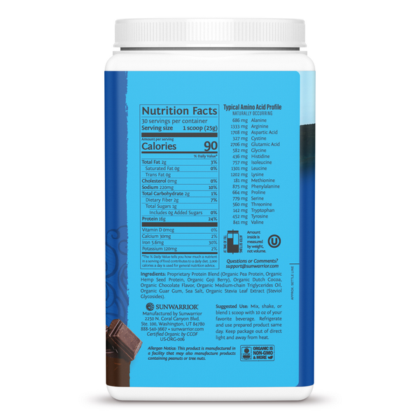Warrior Blend Chocolate 750g Supplement Facts Label