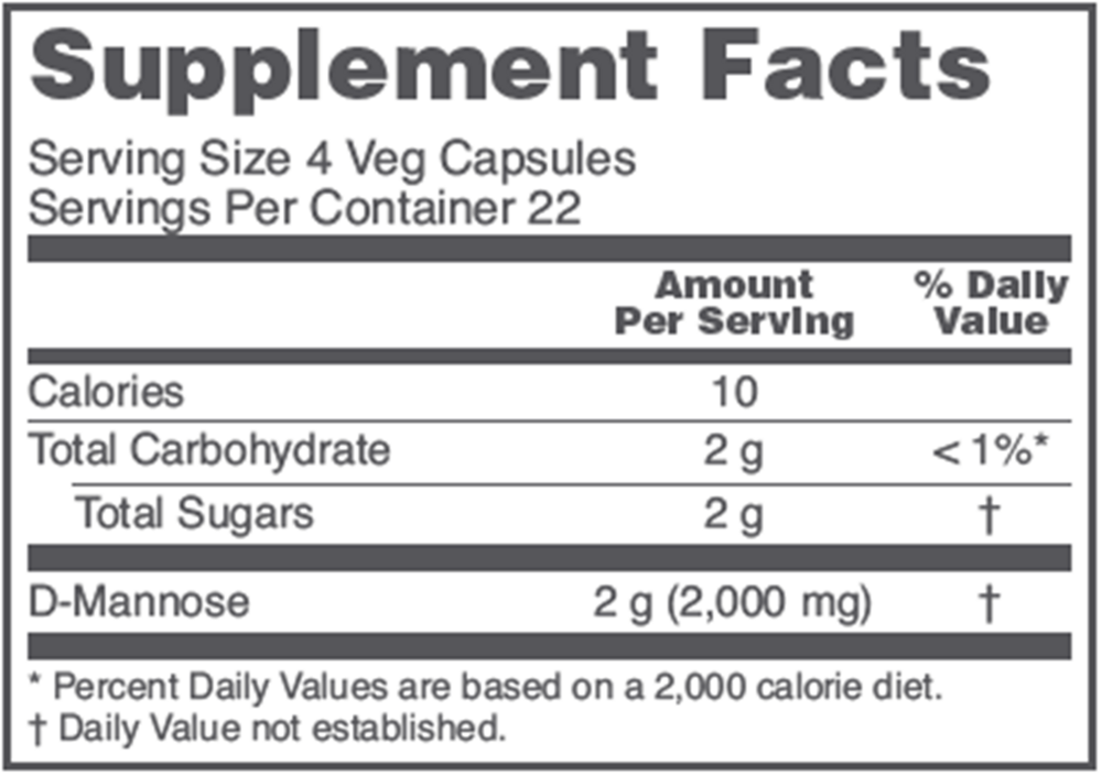 D-Mannose 500 mg Supplement Facts Label