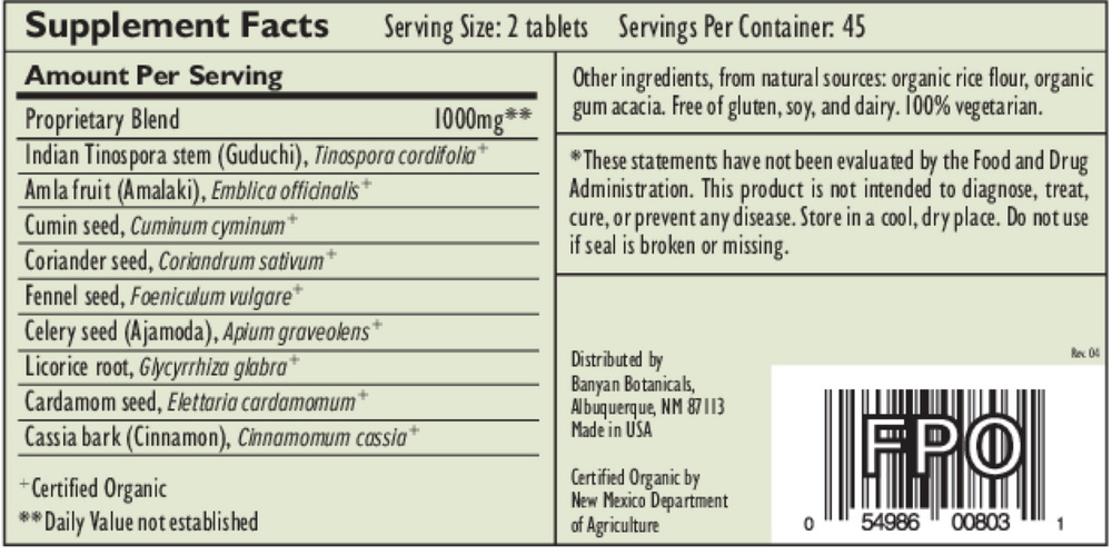 Pitta Digest Supplement Facts Label
