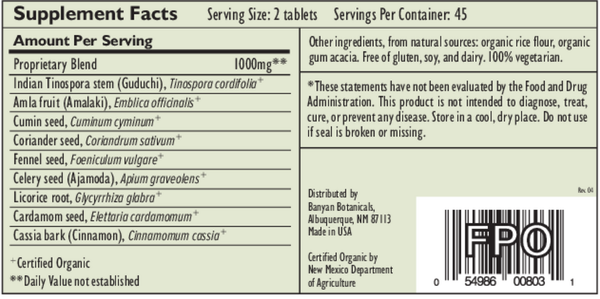 Pitta Digest Supplement Facts Label