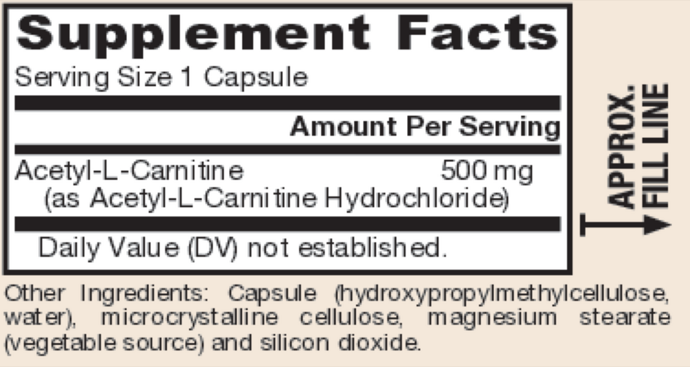 Acetyl L-Carnitine Supplement Facts Label