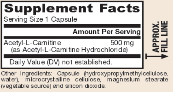 Acetyl L-Carnitine Supplement Facts Label