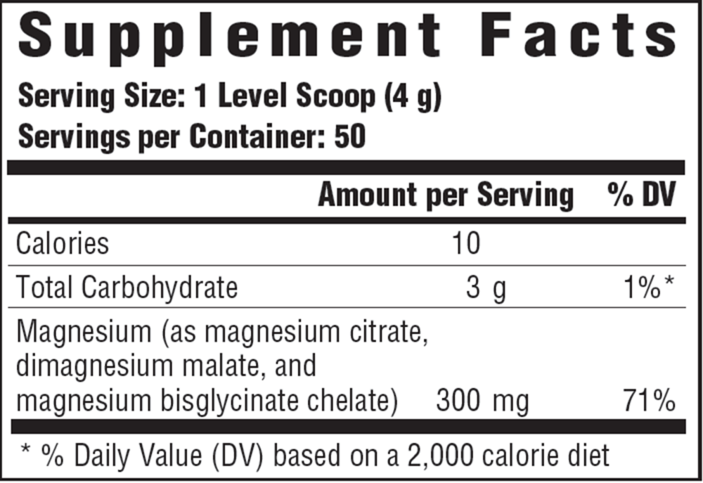 Relax + Calm Magnesium Powder-Blackberry Hibiscus Oasis Supplement Facts Label